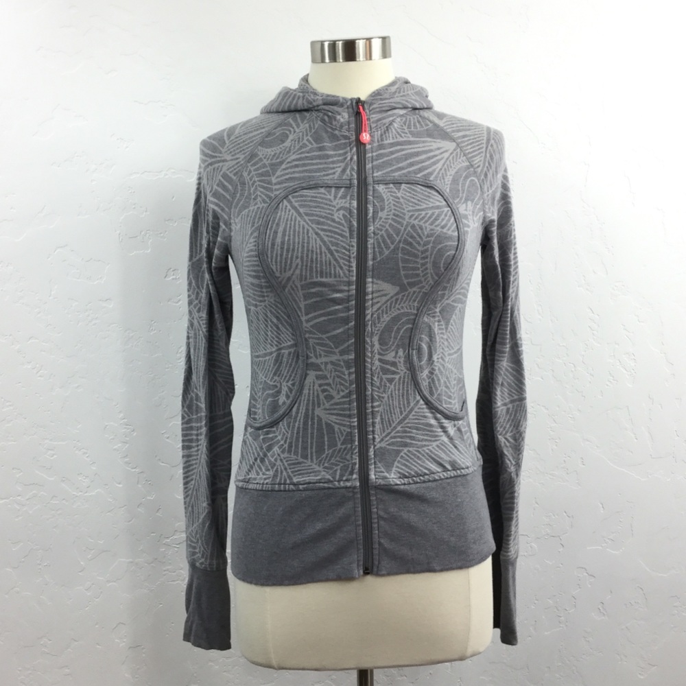 Lululemon Grey Scuba Hoodie Leaf Print Rare